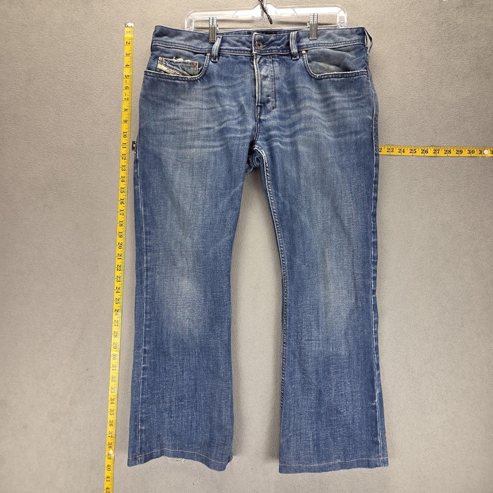 Diesel Jeans Mens 33x32 Blue Zathan Bootcut Distressed Altered Hem Made In Italy